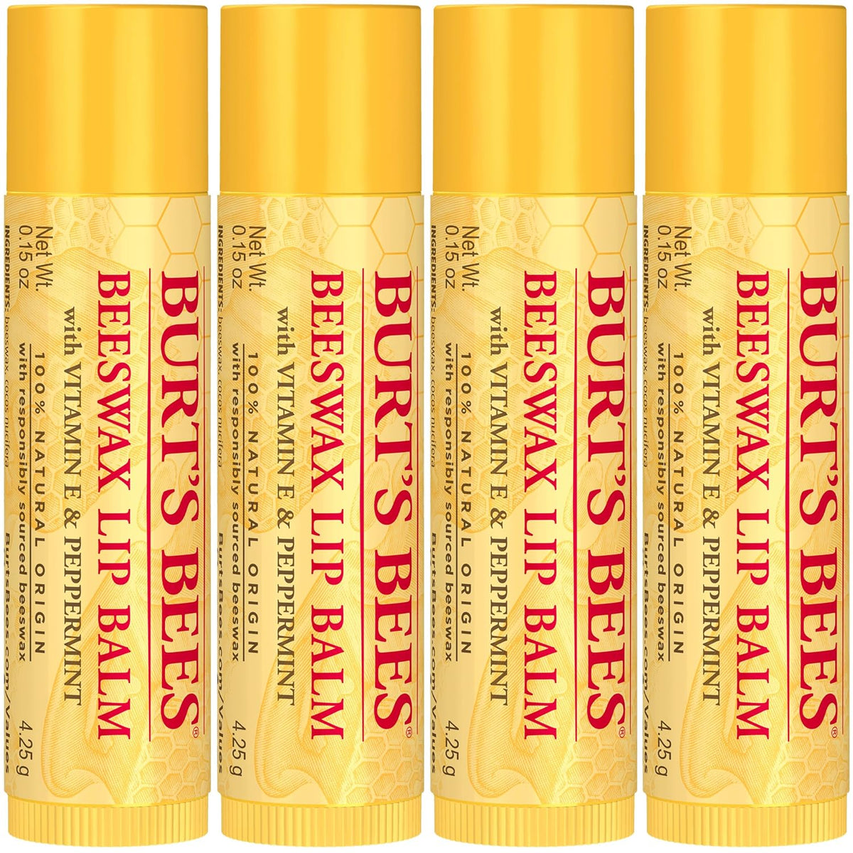 Burt’s Bees Original Beeswax Lip Balm — 4 Tubes